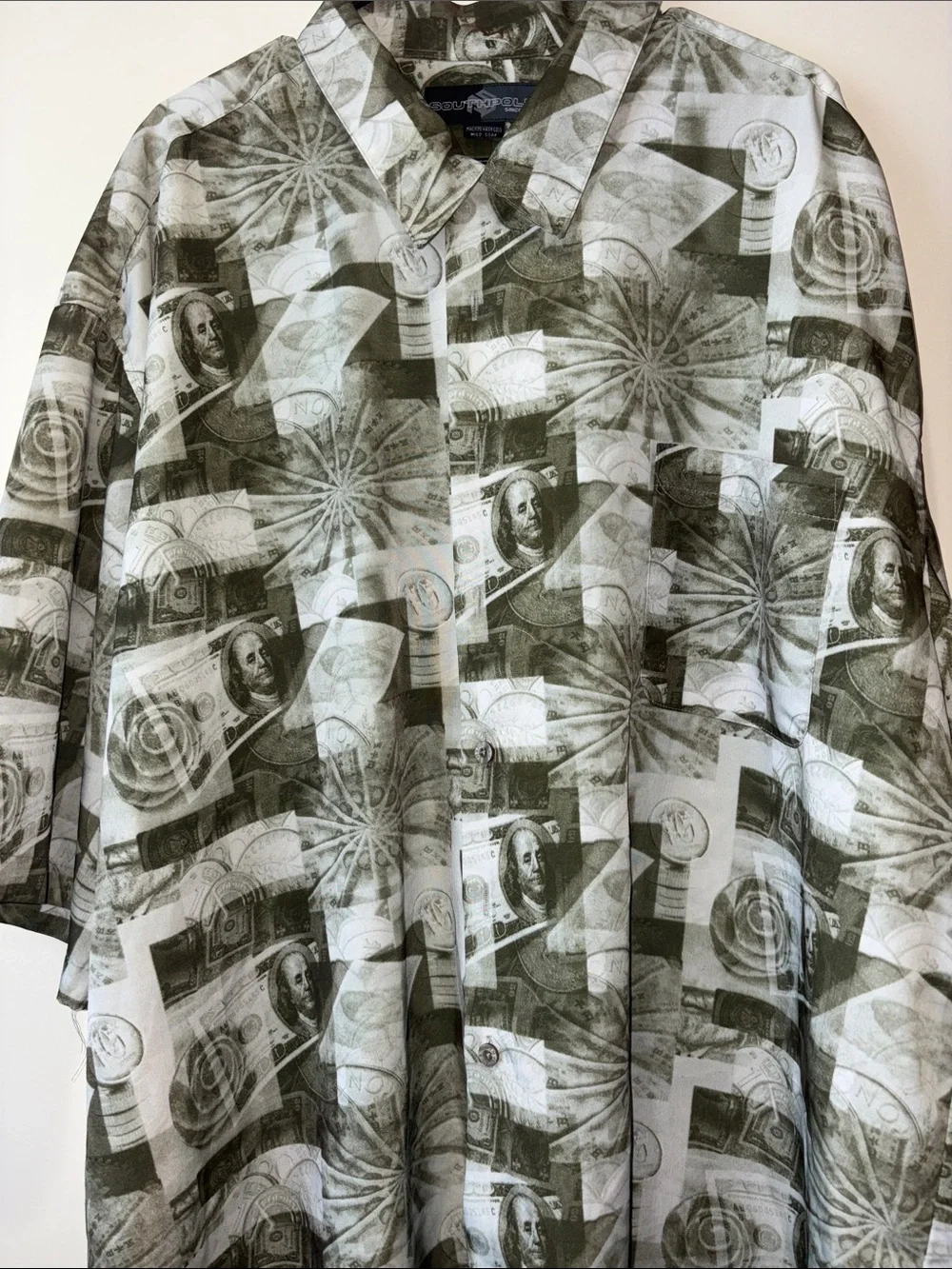 Robert Graham Olive and White Money Print Short Sleeve Shirt - Picture 2 of 4
